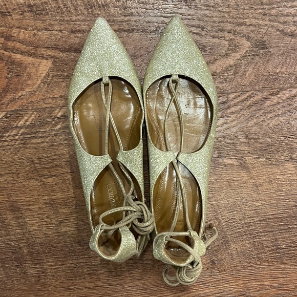 Aquazzura Christy Gold Glitter Flats - Picture 1 of 7
